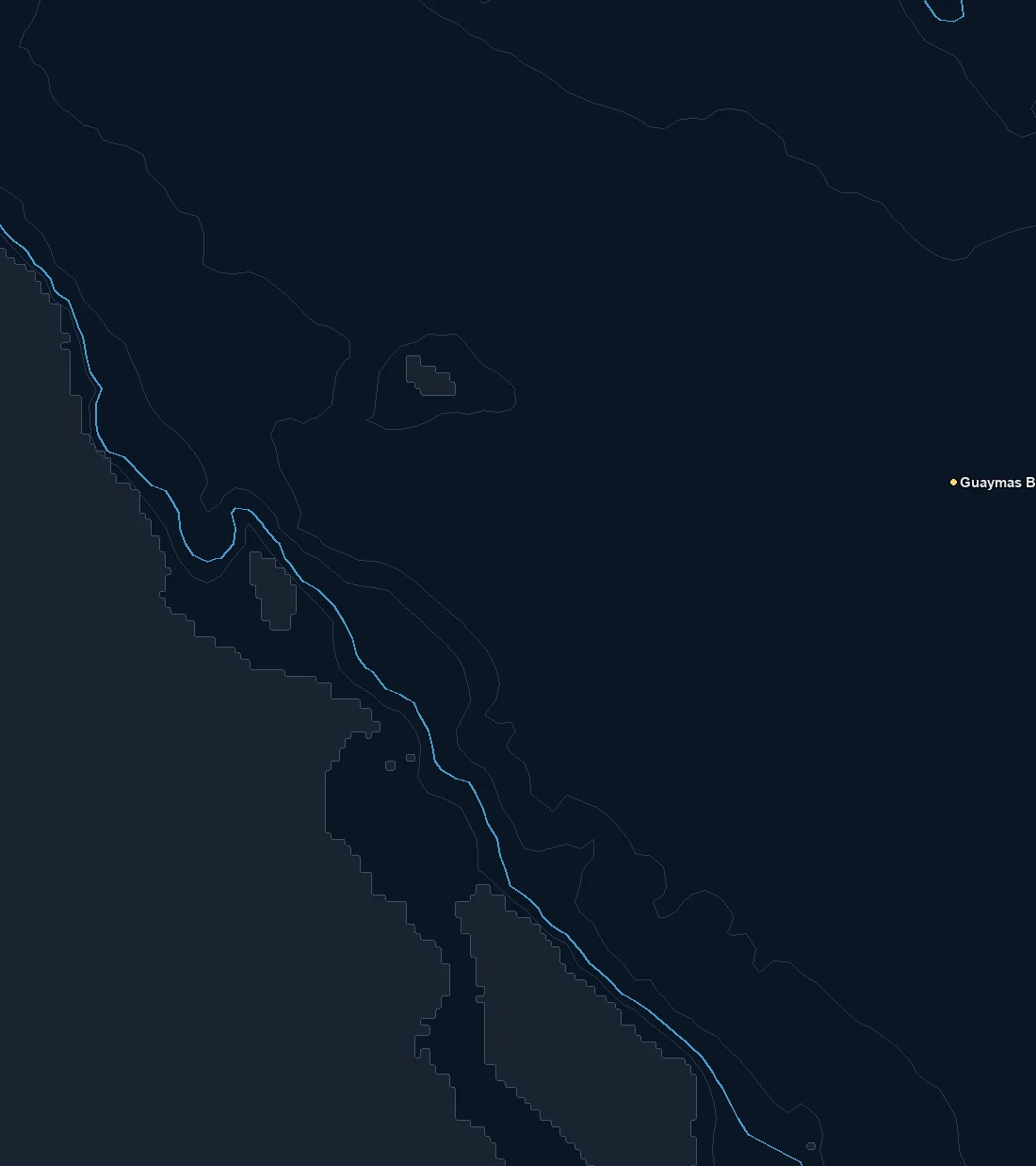 Santa Rosalía / Mulegé bathymetry and named fishing spots base map