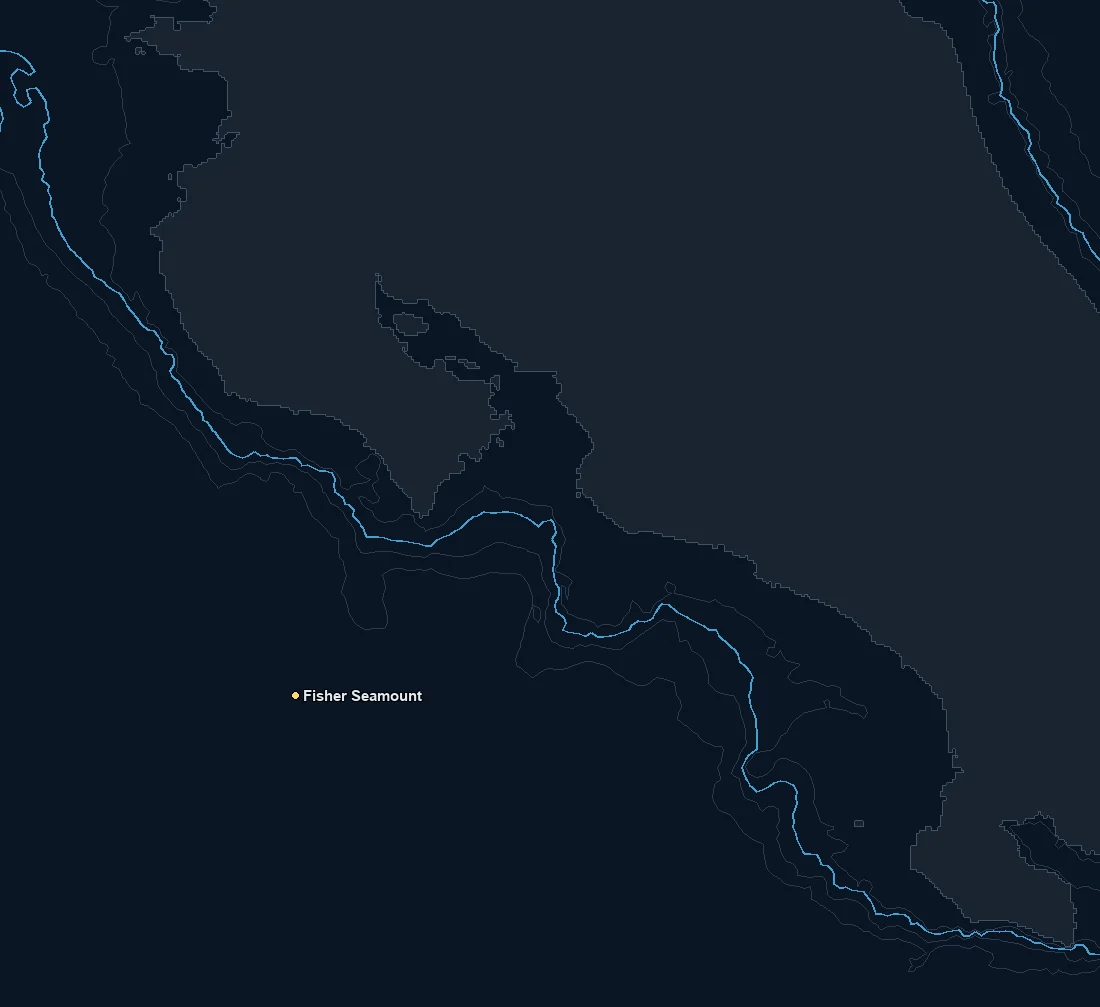 Costa Rica bathymetry and named fishing spots base map