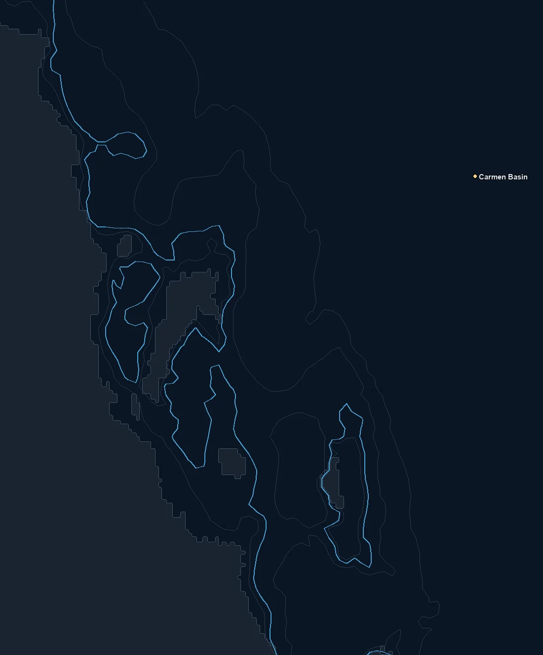 Loreto bathymetry and named fishing spots base map