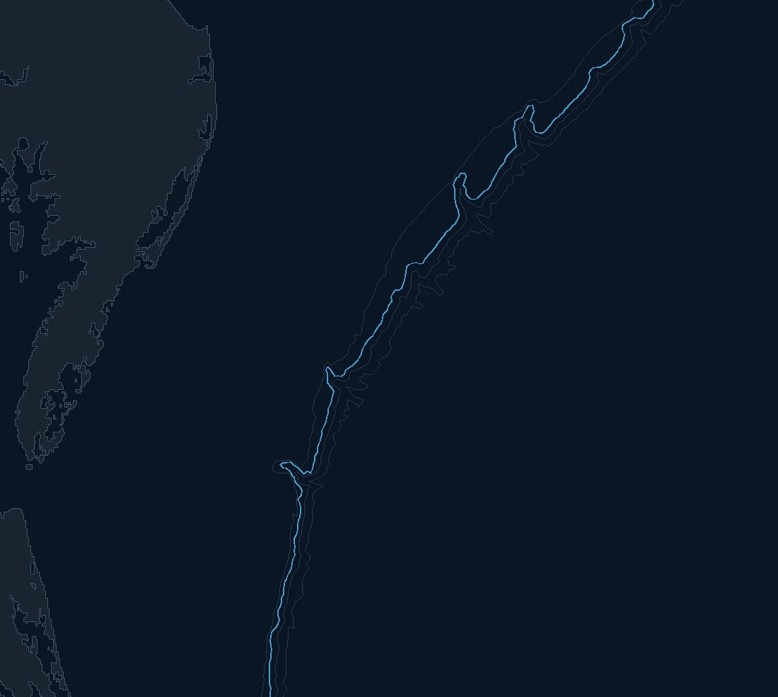 Mid Atlantic / NE Canyons South bathymetry and named fishing spots base map