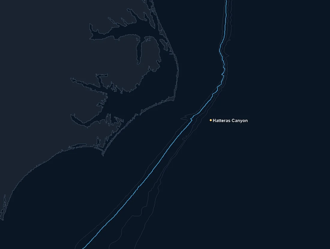 North Carolina bathymetry and named fishing spots base map