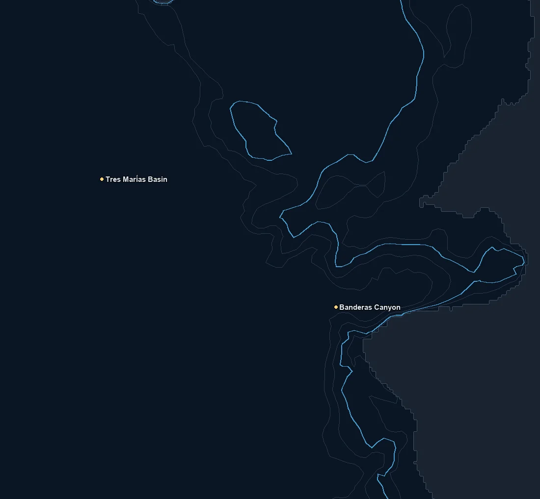 Puerto Vallarta / Banderas bathymetry and named fishing spots base map