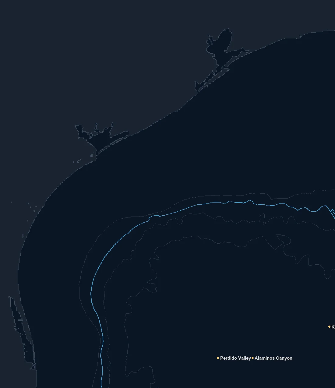 Texas / West Gulf bathymetry and named fishing spots base map